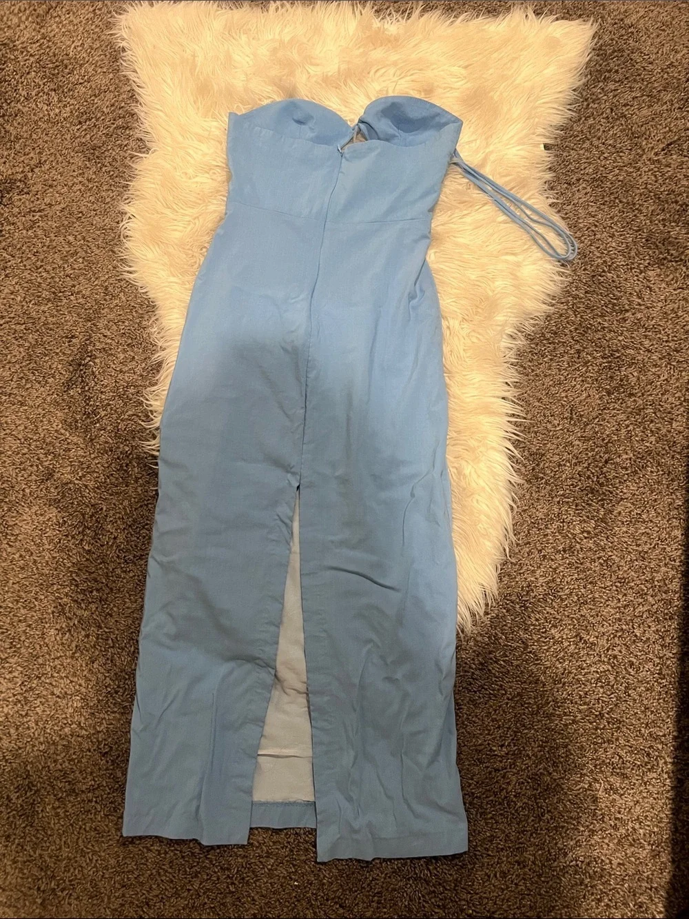 Zara Sky Blue Strapless Midi Dress with Removable Halter